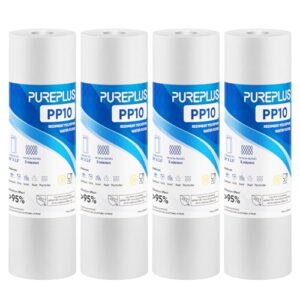 PUREPLUS 5 Micron 10″ x 2.5″ Whole House Sediment Home Water Filter Cartridge Replacement for Any 10 inch RO Unit, Culligan P5, Aqua-Pure AP110, Dupont WFPFC5002, CFS10, WHKF-G05, 4Pack