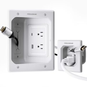Perlegear Cord Hider for Wall Mount TV with AC Outlets, USB-A and USB-C Ports, in-Wall Cable Management Kit, Includes Drill Templates, Dust Bags, Drywall Saw, Extension Cord