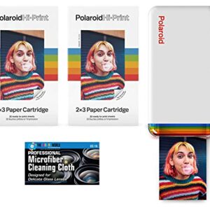 Polaroid Hi-Print – Bluetooth Connected 2×3 Pocket Phone Photo Printer with 2 Polaroid Hi·Print 2×3 Paper Cartridges (40 Sheets) Microfiber Cloth