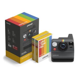 Polaroid Now 3rd Generation I-Type Instant Camera + Film Bundle – Now Black Camera + 16 Color Photos (6560)