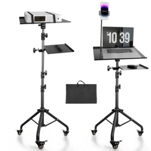 Portable Laptop & Projector Stand with Phone Holder and Mouse Tray ，Adjustable Height Tripod Stand for Laptop, Projector, DJ, Sheet Music，Black