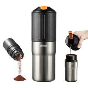Portable Pour Over Coffee Maker, Rechargeable Electric Grinder with Stainless Steel Conical Burr, Integrated Hand Brew Kit with Stainless Steel Filter Dripper & Travel Mugs, for Camping, Outdoors