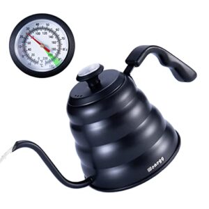 Pour Over Coffee Kettle with Thermometer for Exact Temperature 40 fl oz – Premium Stainless Steel Gooseneck Tea Kettle for Drip Coffee, French Press and Tea (Black)
