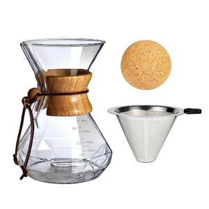 Pour Over Coffee Maker With Wood Sleeve，27oz/800mlPour Over Coffee Dripper,Pour Over Coffee Maker Set With Cork Stopper (27oz/800ml)
