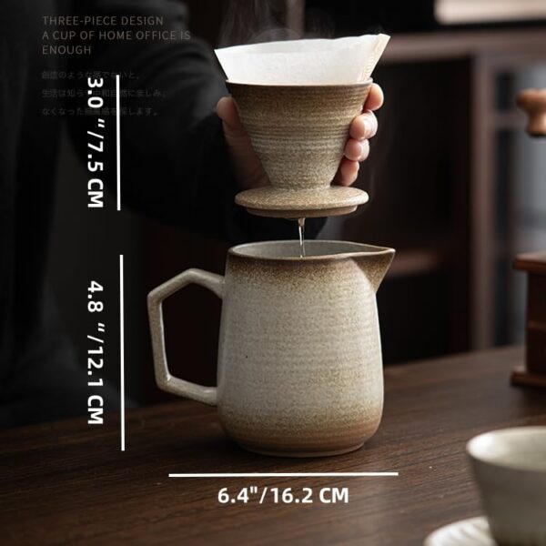 Pour Over Coffee Maker,Ceramic Coffee Maker With 100 pcs V60 Paper Filter，16oz/480ml Pour Over Coffee Dripper (Retro gold) - Image 4
