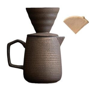 Pour Over Coffee Maker,Ceramic Coffee Maker With 100 pcs V60 Paper Filter，16oz/480ml Pour Over Coffee Dripper (Retro gold)