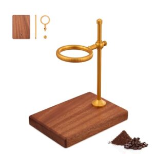 Pour Over Coffee Stand, Height Adjustable Pour over Coffee Maker with Sapele Wooden Base, Paper Filters, Bronze