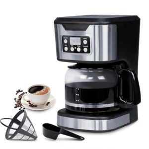 Programmable Coffee Maker 12 Cup Brew & Drip coffee machine, Fully Automatic, 1-4 Cup Setting, Stainless Steel, Keep- Warm Function, Household, Home and Office, Black