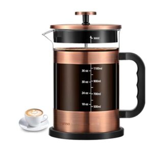 QUQIYSO French Press Coffee Maker 51oz 304 Stainless Steel French Press with 4 Filter, Heat Resistant Durable, Easy to Clean, Borosilicate Glass Coffee Press, Copper