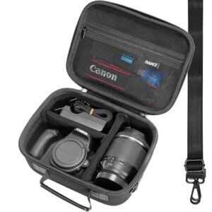 RAIACE Hard Carrying Case Compatible with Canon EOS Rebel T7 / R100 / R50, for Sony, for Nikon Camera, Protective Case with Mesh Pocket for Charger, Cables, Cards and Accessories. (case only)- Black