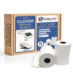 Receipt Paper for Clover Mini and Clover Mobile Thermal Printer 2 1/4 x 80 (20 rolls)