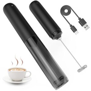 Rechargeable Milk Frother Hanheld with Cover, Portable Electric Foam Maker Frother Wand, Detachable Stainless Steel Drink Mixer Foamer for Coffee, Lattes, Cappuccino, Matcha, Hot Chocolate