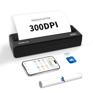 Rongta Inkless Portable Printer for Travel, 300Dpi Wireless Bluetooth Thermal Printer, Compatible with Android/iOS & Laptop,Support 8.5″ X 11″ US Letter&A4 Thermal Paper Roll (Black)