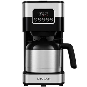 SHARDOR 8-Cup Programmable Coffee Maker with Thermal Carafe, Touchscreen Drip Coffee Machine with Timer, Regular & Strong Brew Options, Pause & Serve, Auto Shut-Off, Black & Stainless Steel