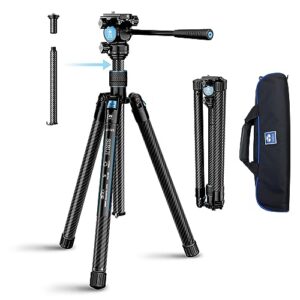 SIRUI Carbon Fiber Tripod Lightweight 2lbs with Panoramic Fluid Head, 59.8” Compact Camera Tripod Quick Release Leg Setup, Reversible Center Column, Reverse Folding Legs, Max Load 11lbs – Traveler X