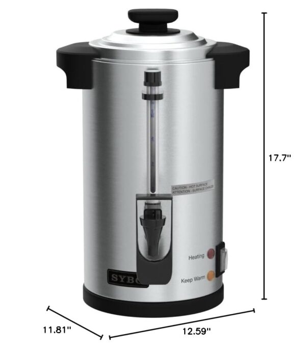 SYBO SR-CP-50B Commercial Grade Stainless Steel Percolate Coffee Maker Hot Water Urn for Catering, 50-Cup 8 L, Metallic - Image 3
