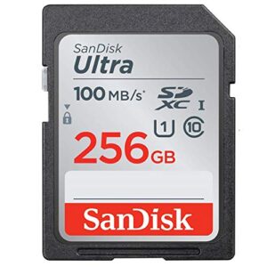SanDisk 256GB SDXC SD Ultra Memory Card (Two Pack) Works with Canon EOS Rebel T7, Rebel T6, 77D Digital Camera Class 10 (SDSDUNR-256G-GN6IN) Bundle with (1) Everything But Stromboli Combo Card Reader