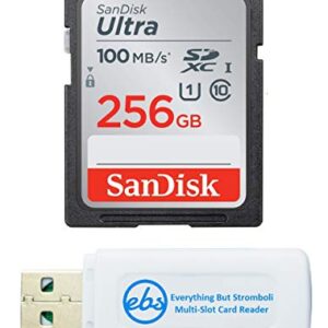 SanDisk SD Ultra 256GB Memory Card for Camera Panasonic Lumix Works with DC-FZ80, DC-ZS70, DMC-FZ300, DMC-LX10 (SDSDUNR-256G-GN6IN) Bundle with (1) Everything But Stromboli SDXC Card Reader