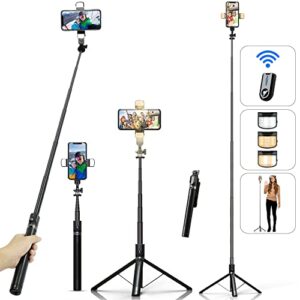 Selfie Stick Phone Tripod with Remote and LED Fill Lights – ASHINER 70 inch Heigh Cell Phone Holder for Travel, Vlogging, Live Streaming Video and Photos,Phone Stand Compatible with iPhone and Android