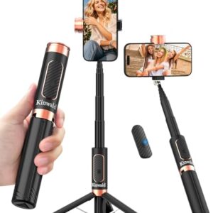 Selfie Stick Tripod for iPhone & Android, Portable Phone Tripod Stand with Bluetooth Remote, One-Click Open, Compact & Lightweight, All-in-1 for Vlog/Travel/Photography (Black)