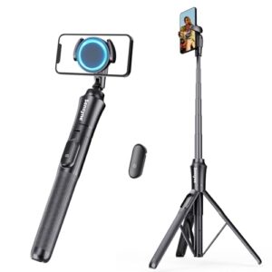 Sensyne 62” Magstick Selfie Stick Tripod, All-in-One Phone Tripod with Magnetic Phone Holder and Detachable Wireless Remote, Compatible with MagSafe, All Cell Phones