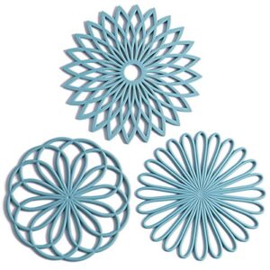 Set of 3 Silicone Trivet Mat – Non-Slip & Heat Resistant Modern Kitchen Hot Pads for Table & Countertop – Trivet for Hot Dishes, Turquoise