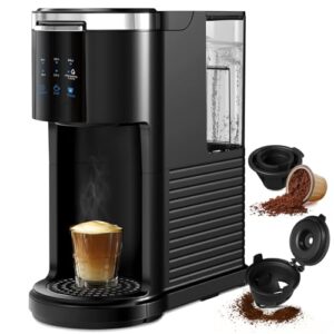 Single Serve Coffee Maker K Cup 2 in 1 Coffee Machine with Ground Coffee & Pods Coffee, 6 to 14 Oz Brew Sizes,Mini One Cup Drip Coffee Maker with Auto Cleaning & Shut Off, Black
