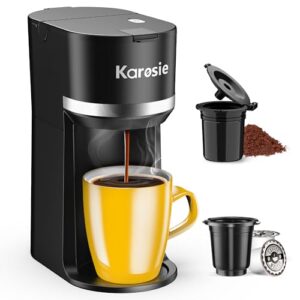Single Serve Coffee Maker for K-Cup and Ground Coffee, Fast Brew, 6-12 oz Brew Sizes One Cup Coffee Machine Fits 5.5″ Mugs, One-Button Small Coffee Maker with Descaling Reminder,Black