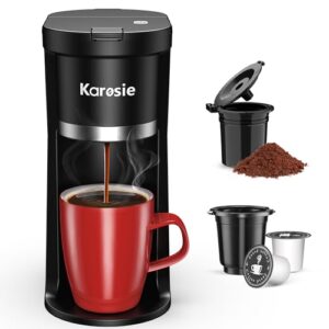 Slim Single Serve Coffee Maker, Fast Brew for K-Cup & Ground Coffee Small One Cup Coffee Maker, 6-12 Oz Brew Sizes, Coffee Machine with Descaling Reminder and Water Window,Black