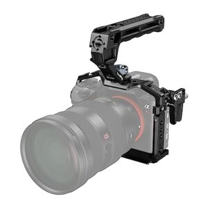 SmallRig A7 III / A7R III Camera Cage Kit for Sony Alpha 7 III/Alpha 7R III, Full Cage with Top Handle for ARRI and Cable Clamp, Built-in Cold Shoe and NATO Rails – 4198