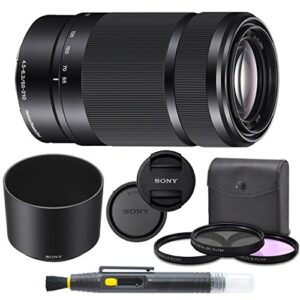 Sony E 55-210mm f/4.5-6.3 OSS Lens (Black) for Sony E-Mount Cameras Bundle. Includes: Filter Kit, Cleaning Pen, Front and Rear Lens Caps and Original Sony Lens Hood – International Version