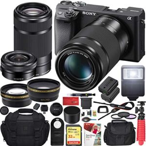 Sony a6400 4K Mirrorless Camera + 16-50mm & 55-210mm 2 Lens Kit ILCE-6400L/B Black | Official Sony USA Partner Model | Bundle with 0.43x Wide Angle + 2.2X Telephoto + Deco Gear Accessories & Battery