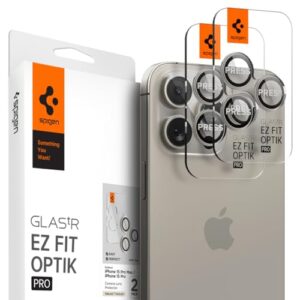Spigen Camera Lens Screen Protector [GlasTR EZ Fit Optik Pro] Designed for iPhone 16 Pro Max/iPhone 16 Pro/iPhone 15 Pro Max/iPhone 15 Pro [Case Friendly] – Natural Titanium [2 Pack]