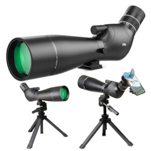Spotting Scope 20-60×80, Dual Focusing ED Spotting Scopes, FMC Lens, BAK4 Ultra High Definition Spotter Scope with Tripod, Phone Holder, Carrying Bag