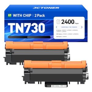 TN730 Black Toner Cartridge 2-Pack Compatible Replacement for Brother TN-730 TN760 TN-760 MFC-L2710DW MFC-L2750DW DCP-L2550DW HL-L2350DW HL-L2395DW HL-L2370DW HL-L2390DW MFC-L2690DW HL-L2325DW Printer
