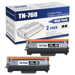 TN760 Compatible TN-760 Black High Yield Toner Cartridge Replacement for Brother TN-760 DCP-L2550DW MFC-L2710DW MFC-L2750DW HL-L2350DW Toner (2 Pack).