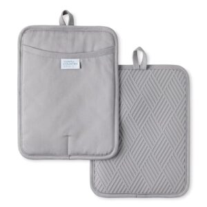 TOWN & COUNTRY BASICS Basketweave Soft Silicone Pot Holder 2-Pack Set, Heat Resistant up to 500F, Flexible Silicone, Non-Slip Grip, Grey, 7.5″x10″
