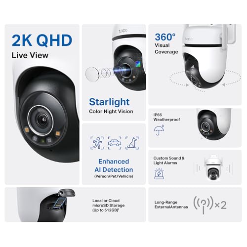 TP-Link Tapo 2K QHD Outdoor Pan/Tilt Wi-Fi Security Camera, 360° View, Motion Tracking, Color Night Vision, Free Person/Vehicle/Motion Detection, Cloud & SD Card Storage, 24/7 Recording, Tapo C520WS… - Image 3