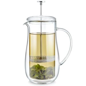 Teabloom Insulated Double-Walled Glass French Press – 100% Plastic-Free Tea & Coffee Press for Pure, Rich Flavor | 34 oz Precision Brewer | Connoisseur’s Choice