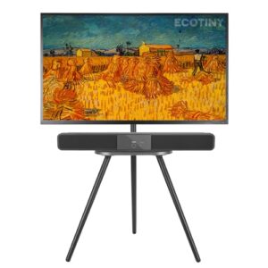 Tripod Easel TV Stand for 40 to 65 Inch LCD Led Screen, Height Adjustable and Swievel TV Stand, Portable TV Floor Stand with Wooden Tray for Bedroom, Living Room, Studio, Black Metal…