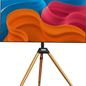 Tripod TV Stand for 32-75 Inch Screen up to 77lbs, Height Adjustable Easel TV Floor Stand with Wood Legs and Cable Ties