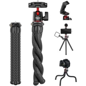 ULANZI Camera Tripod, Mini Flexible Stand with Hidden Phone Holder w Cold Shoe Mount, 1/4” Screw for Magic Arm, Universal for iPhone 16 15 14 Pro Max XS Max X 8 Samsung Canon Nikon Sony Cameras