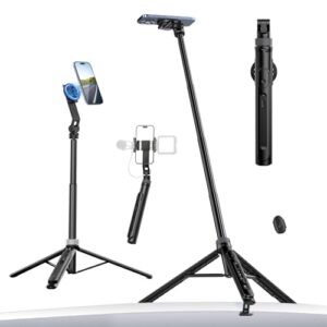 ULANZI TT88 Magnetic Tripod for iPhone, 57″ Extendable Selfie Stick with Remote, 2-in-1 Phone Clip & Dual Cold Shoe Mounts – Lightweight Phone Tripod Stand for Vlogging, Travel, Video Recording, Black