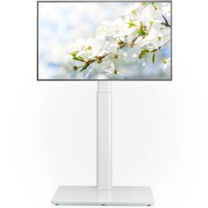 Universal Floor TV Stand with Mount 70 Degree Swivel 9 Level Height Adjustable and Space Saving Design for Most 27 to 65 inch LCD, LED OLED TVs, Perfect for Corner & Bedroom White AX1006TW