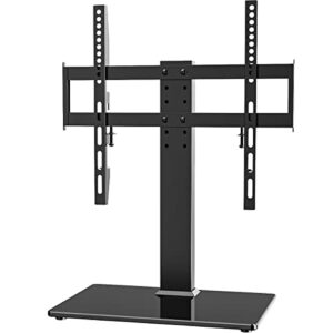 Universal TV Stand – Table Top TV Stand for 27-60 inch LCD LED TVs – 6 Level Height Adjustable TV Base Stand with Tempered Glass Base & Wire Management, VESA 400x400mm