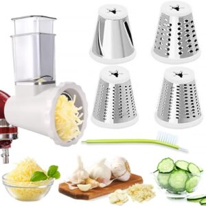 Upgraded Version – Cheese Grater Slicer Shredder Attachments for KitchenAid Stand Mixers, Food Slicers Salad Maker Accessory Vegetable Chopper with 4 Blades Dishwasher Safe