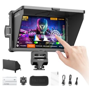 VILTROX DC-A1 2800nit Camera Field Monitor, 7″ 4K 60Hz Video External DSLR Screen 1920×1080 Brightness Touchscreen with Sunshade Hood, 3DLUT, Waveform&Vectorscope Battery for Sony Canon Nikon Fuji