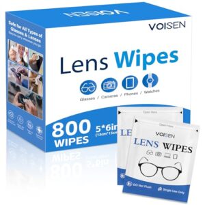 VOISEN Lens Wipes for Eyeglasses,800 Pack Eye Glasses Cleaner Wipes,Pre-Moistened Individually Wrapped Lens Wipe,Non-Scratching Non-Streaking,Safe for Eyeglasses, Goggles, Camera Lens, Phone