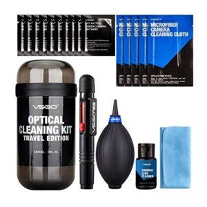 VSGO Professional Camera Lens Cleaning Kit for Canon, Nikon, Sony, Pentax DSLR Lenses – Includes Lens Pen, Air Blower, and Fluid (DKL-15D)