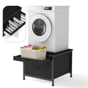 Washer and Dryer Pedestals, 29” Heavy Duty Laundry Pedestal with Storage Cabinet and Laundry Basket Shelf, Universal Washing Machine Stand, 700 LBS Capacity, Black